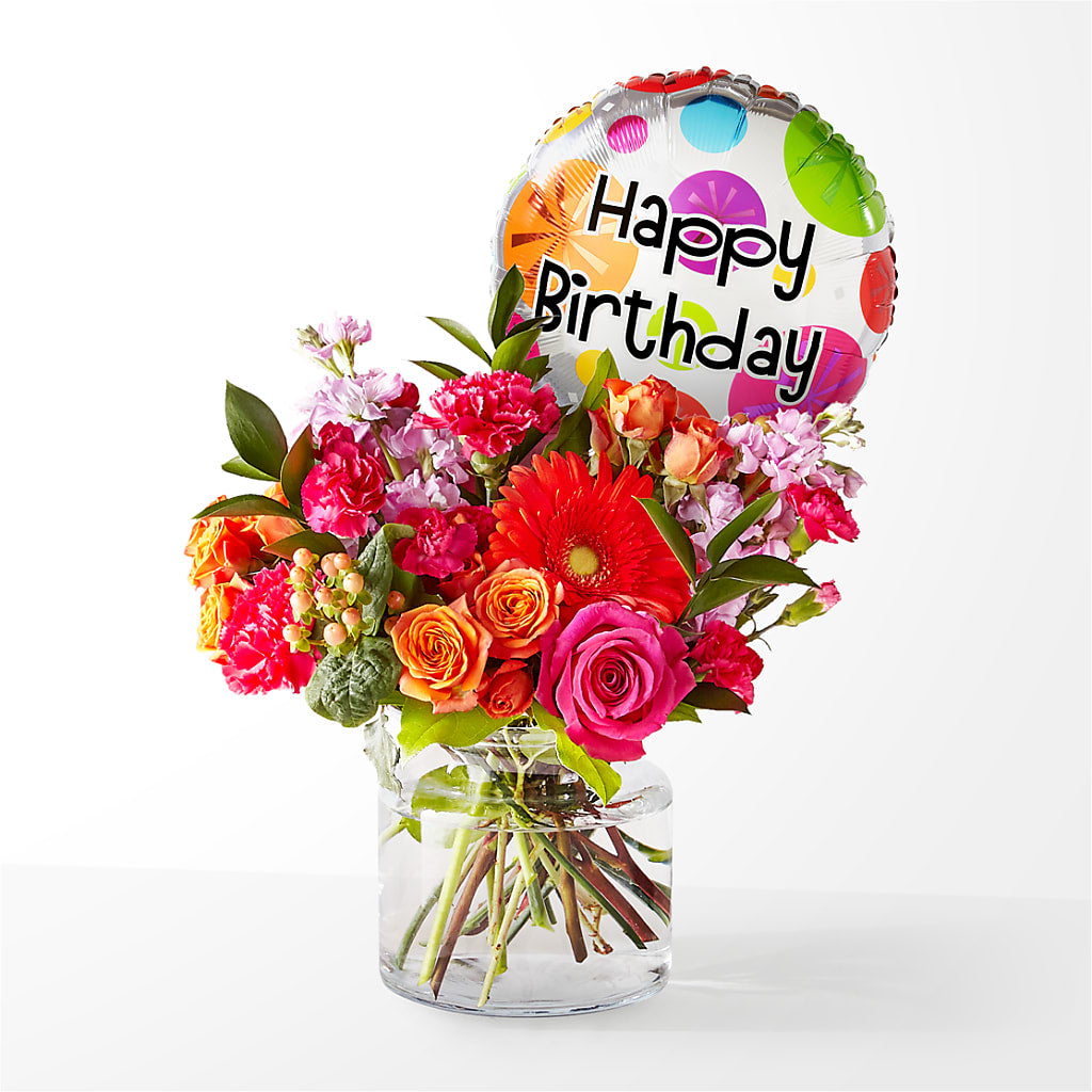 Fiesta Bouquet with Birthday Balloon – More Than Flowers, Jackson MS