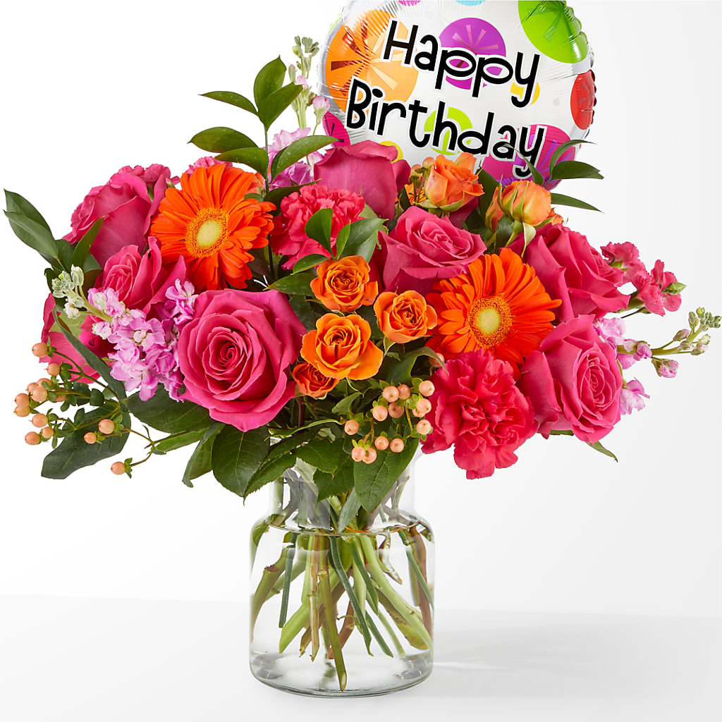Fiesta Bouquet with Birthday Balloon – More Than Flowers, Jackson MS