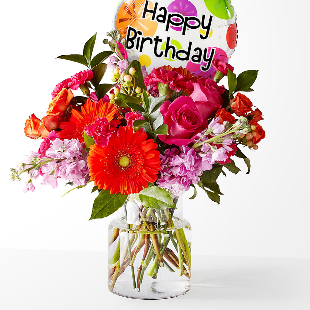 Fiesta Bouquet with Birthday Balloon – More Than Flowers, Jackson MS