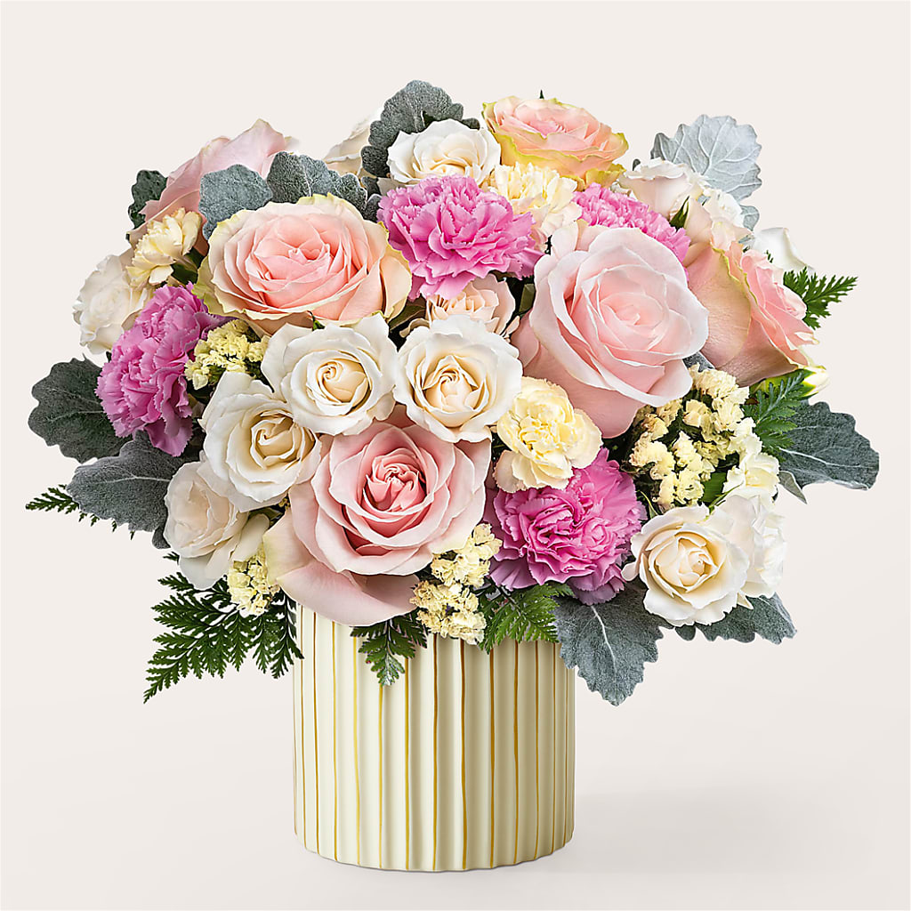 Blissful Moments Bouquet with Ivory Vase – More Than Flowers, Jackson MS