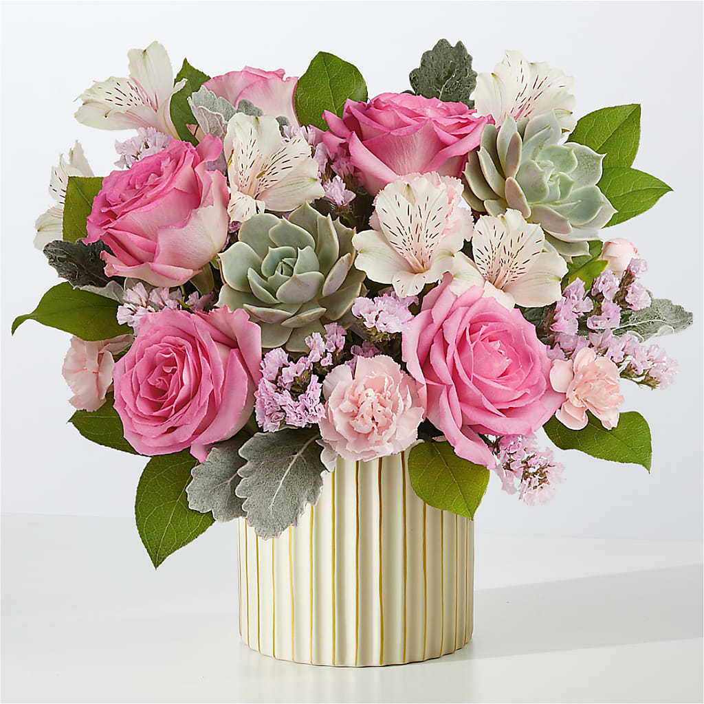 Dusty Rose Bouquet with Ivory Vase – More Than Flowers, Jackson MS