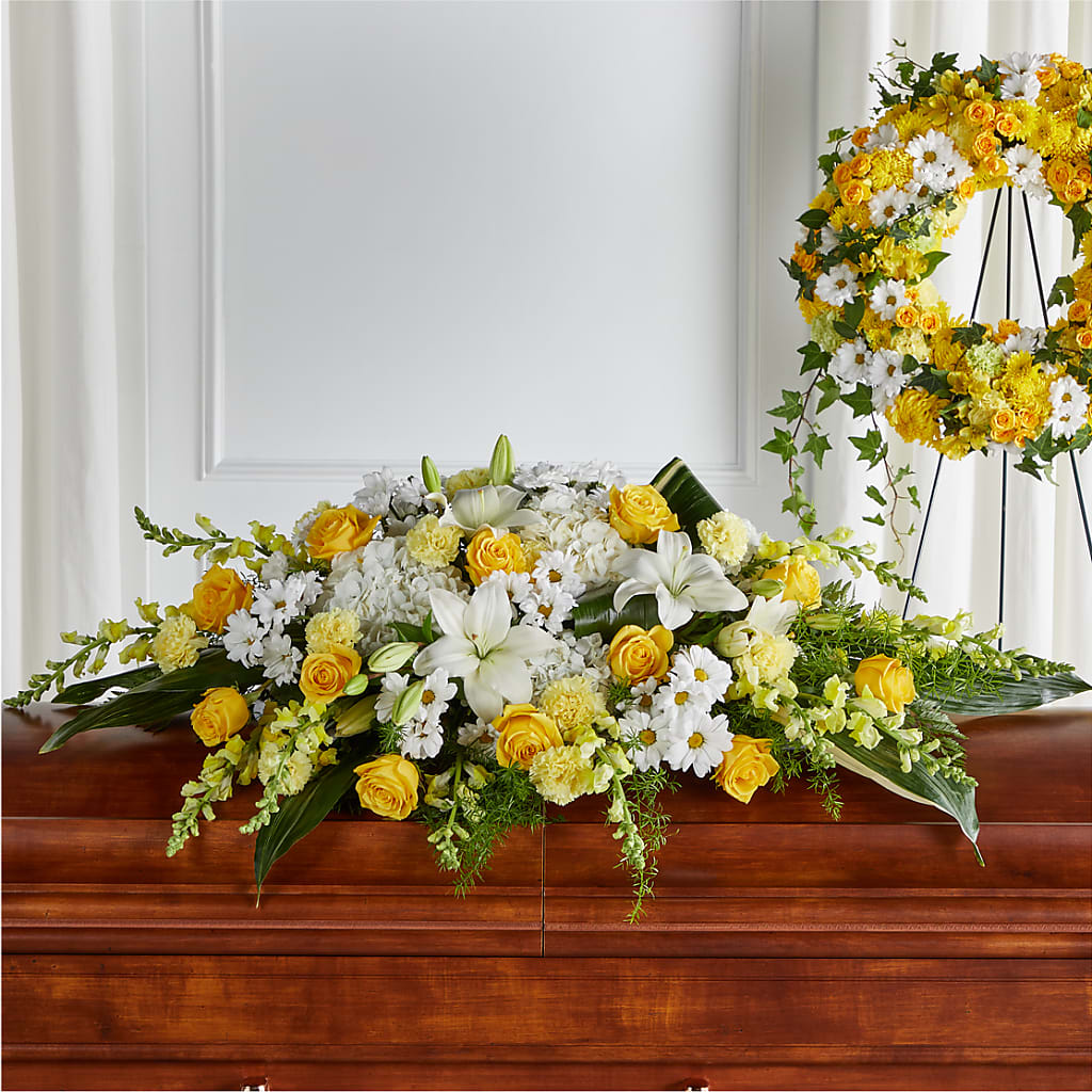 Golden Harmony Casket Spray – More Than Flowers, Jackson MS