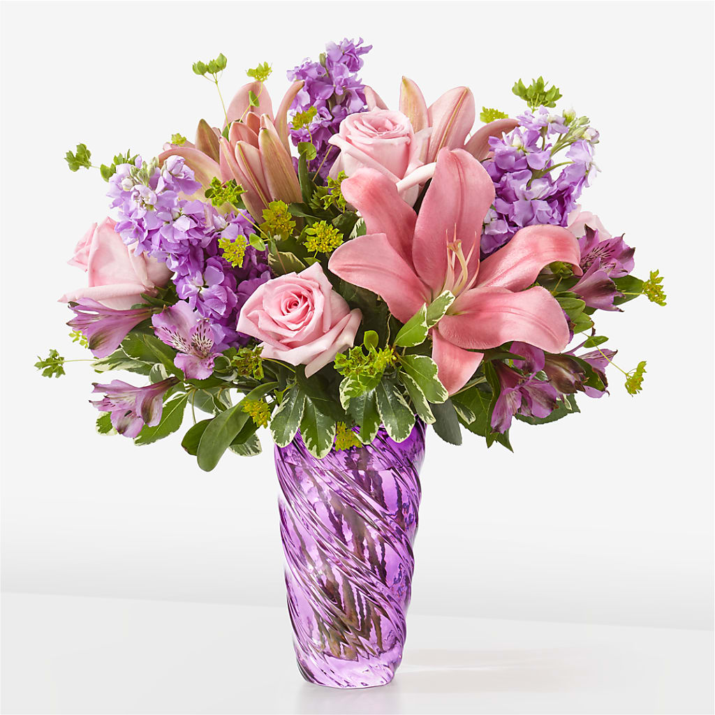 Precious Petals Bouquet with Luxe Swirl Vase – More Than Flowers, Jackson MS