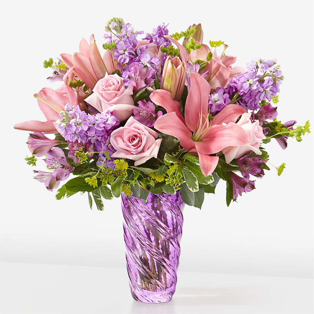 Precious Petals Bouquet with Luxe Swirl Vase – More Than Flowers, Jackson MS
